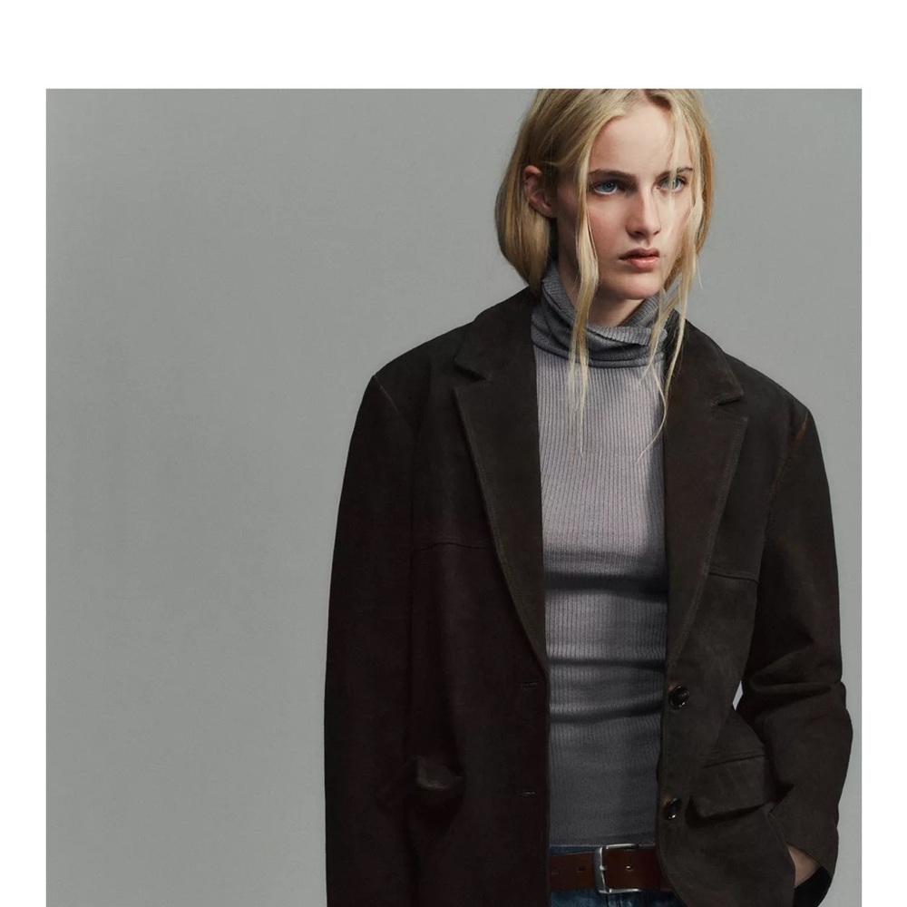 Zara Dark Brown 100% suede blazer - Picture 2 of 8